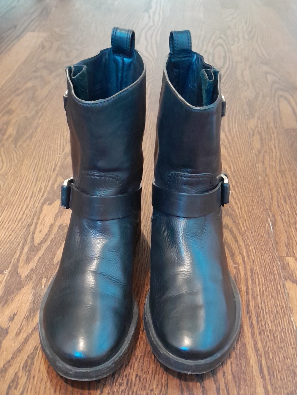 Tory Burch "Bennie" Black Leather Moto Ankle Boots - Women 7M, Buckle - Picture 5 of 15